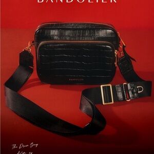 Bandolier Drew Black and gold Croc-Embossed Belt Bag